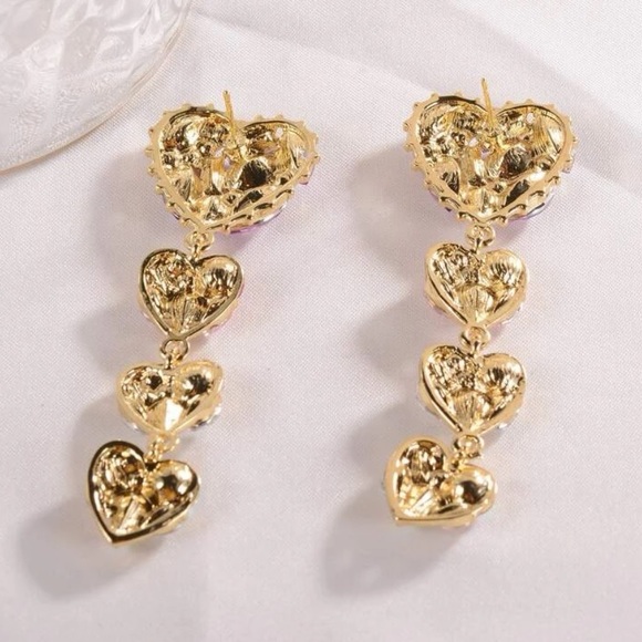 Cubic Zirconia Heart Dangle Earrings - Picture 6 of 6